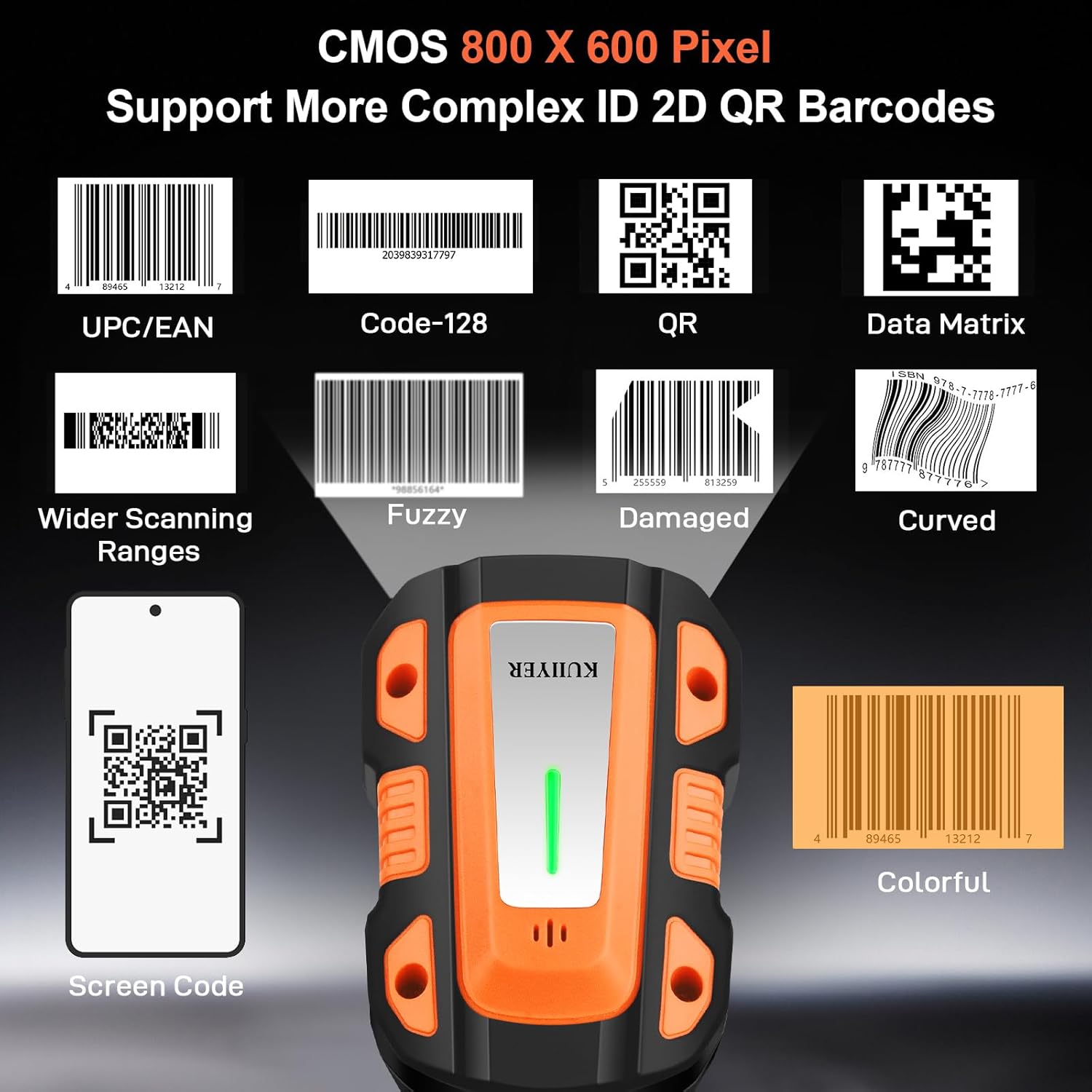 ESCÁNER INDUSTRIAL KUIIYER 1D/2D | Lector de Códigos QR/Barras Reforzado | ALMACÉN y LOGÍSTICA