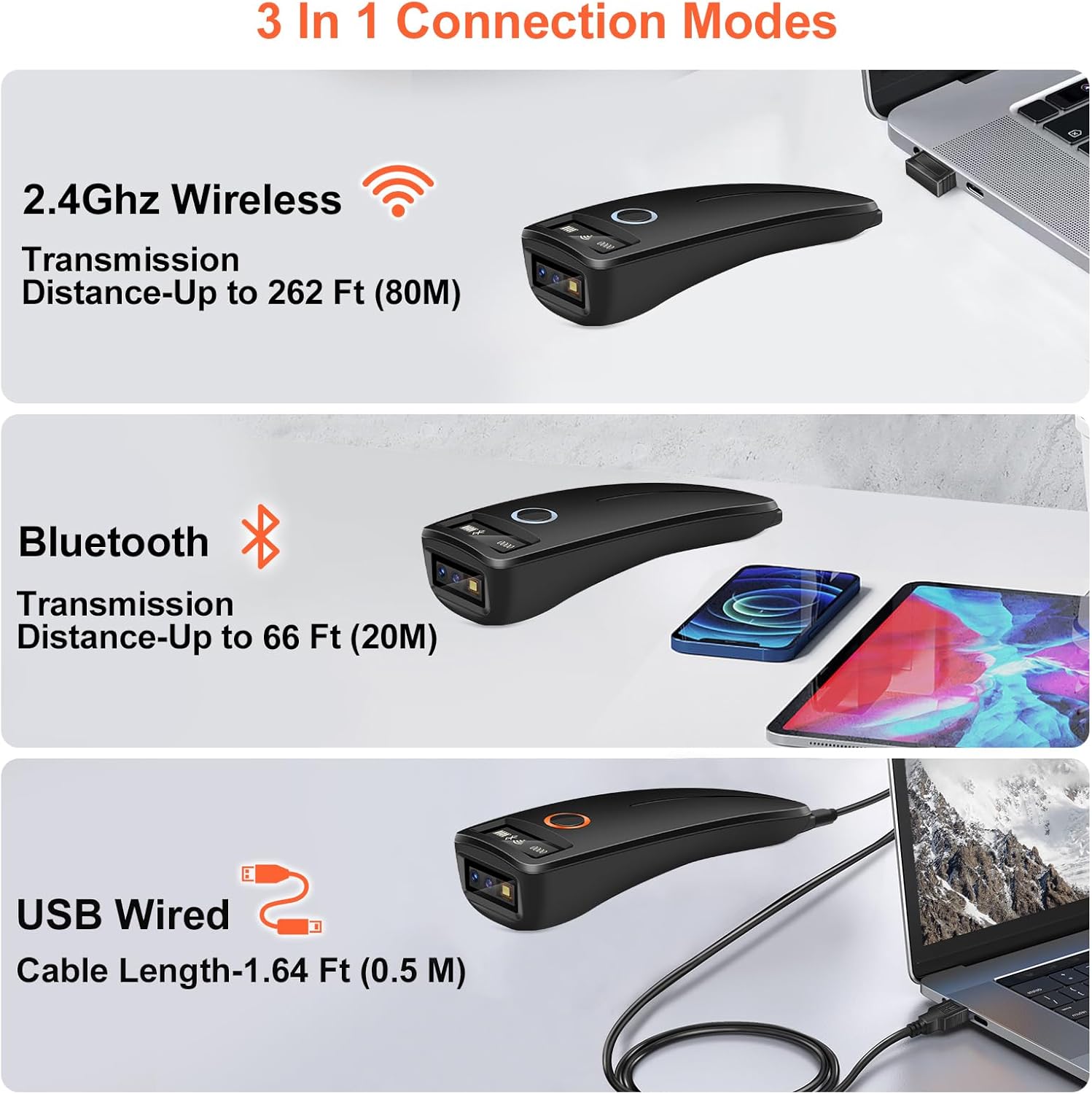 MINI ESCÁNER BLUETOOTH 1D/2D KUIIYER | Lector QR de Bolsillo | Móvil, Tablet, Inventario Rápido