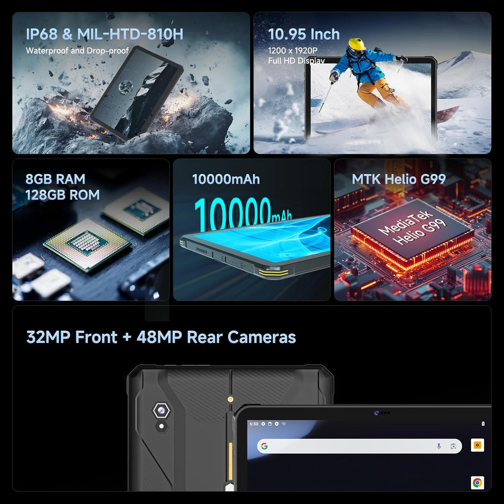 TABLET RESISTENTE T1 MAX | ANDROID 14 | 10.95" FHD | 10000mAh | 8GB+128GB