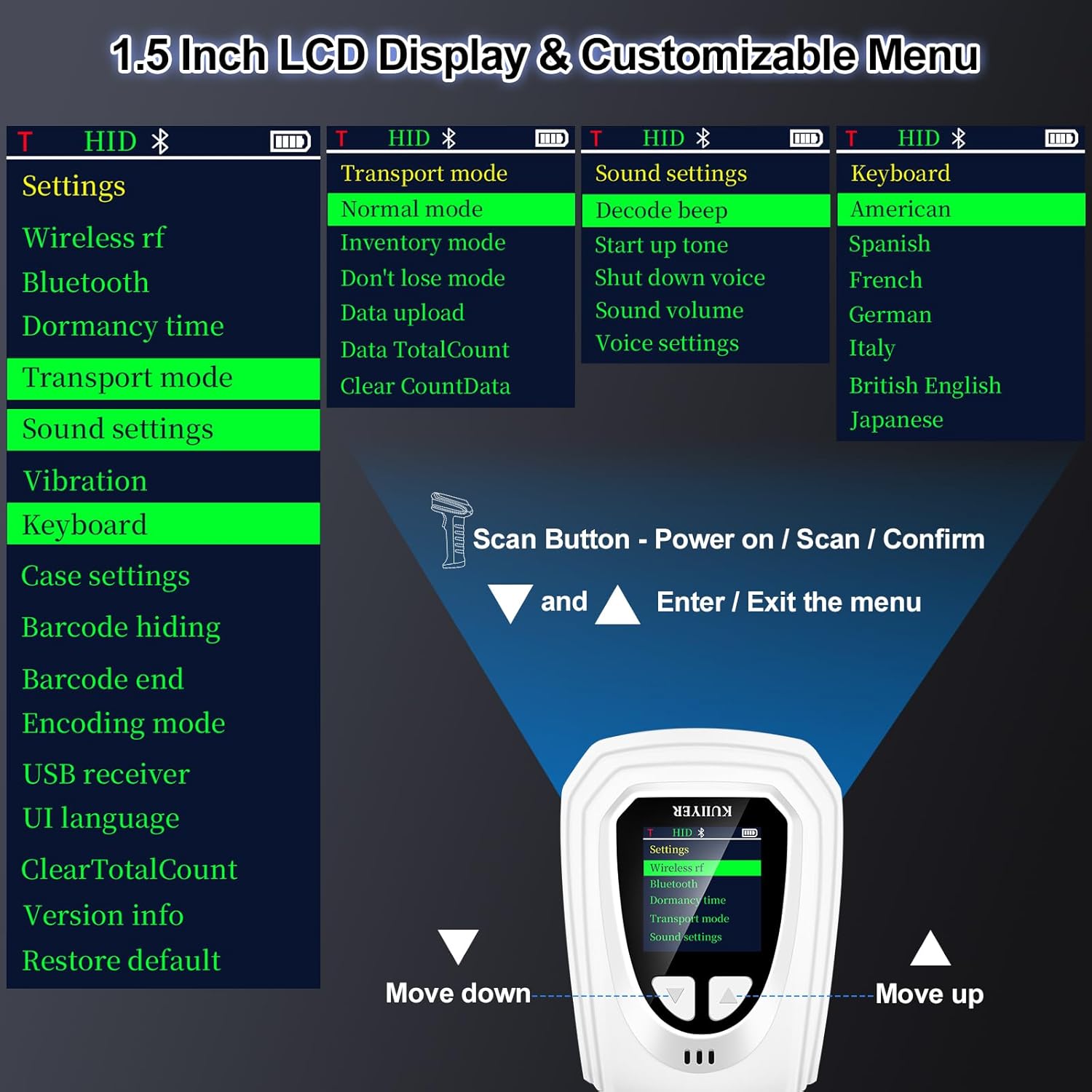 ESCANER KUIIYER 1D/QR/2D | Lector de Códigos de Barras Inalámbrico | POS - Inventario - Tienda