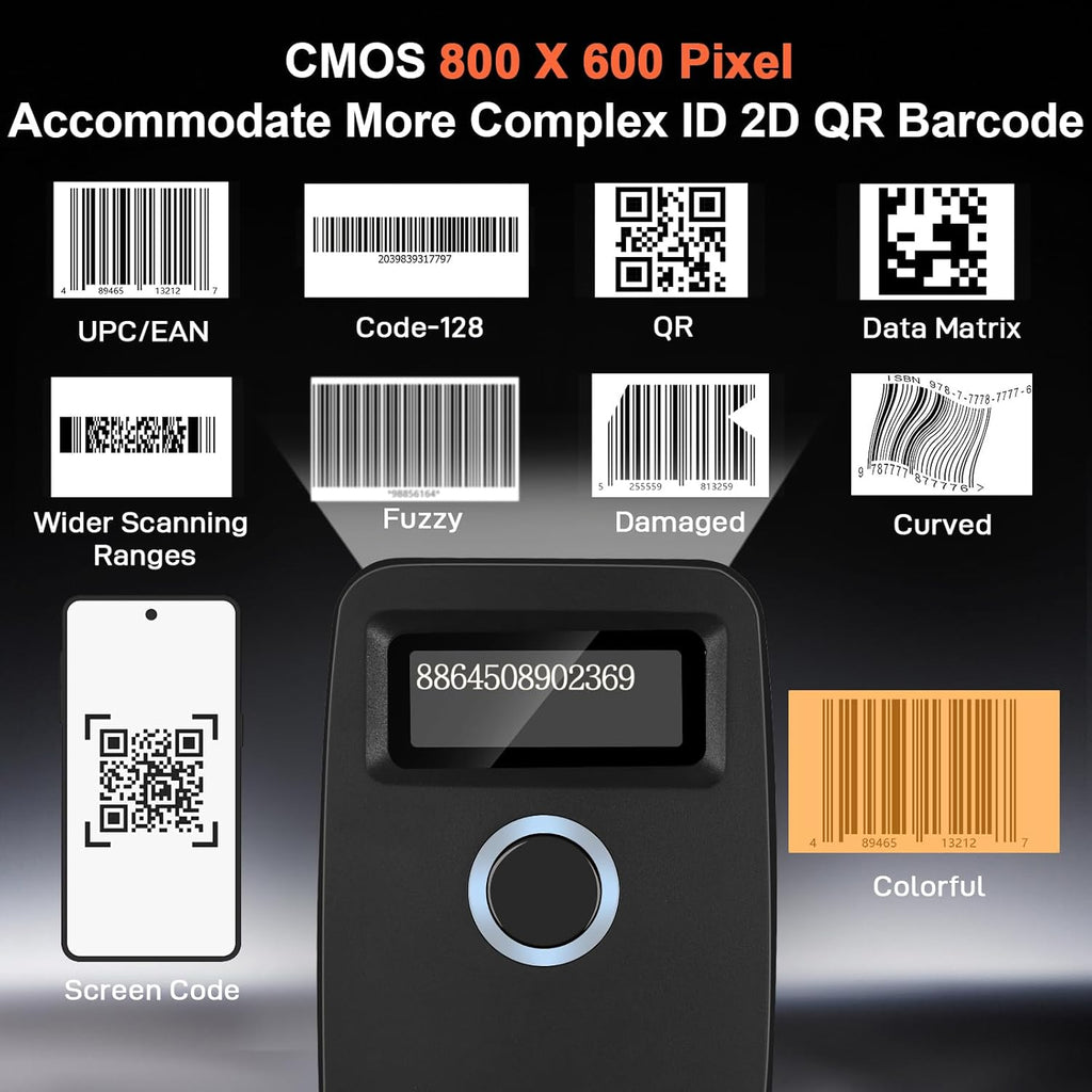 MINI ESCÁNER BLUETOOTH 1D/2D KUIIYER | Lector QR de Bolsillo | Móvil, Tablet, Inventario Rápido