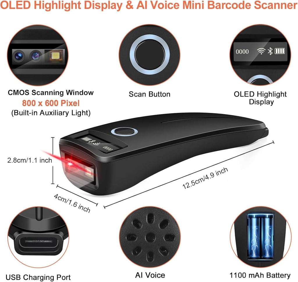 MINI ESCÁNER BLUETOOTH 1D/2D KUIIYER | Lector QR de Bolsillo | Móvil, Tablet, Inventario Rápido